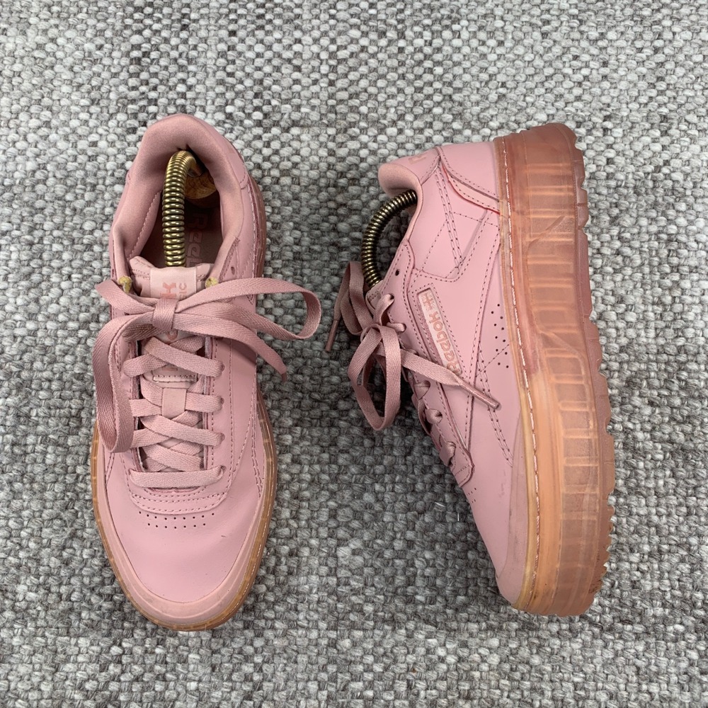 Reebok Club C Double Geo Sneakers Womens 6 Pink Leather Platform GZ6420